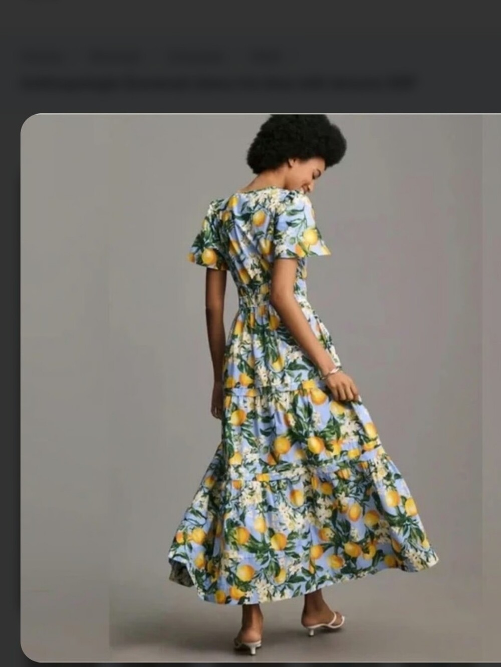 Anthropologie Somerset Blue Tiered Lemon Maxi Dress Size Large Pockets Smocked - Picture 3 of 11